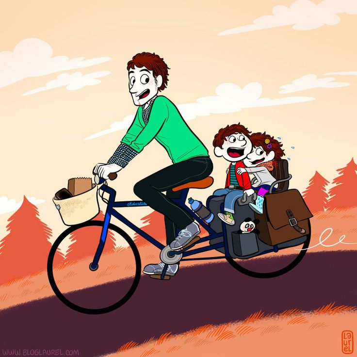 A father with his two children on a tandem!