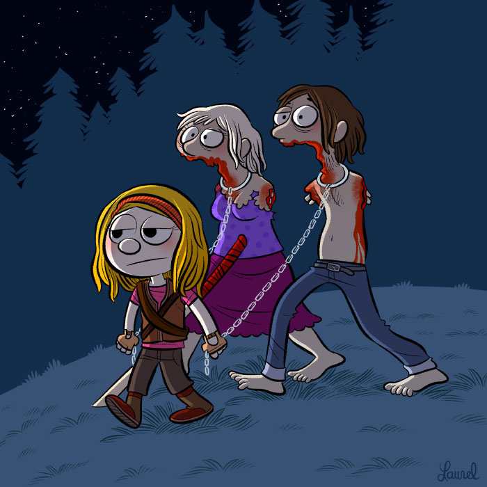 Michonne and her zombies, The Walking dead. 