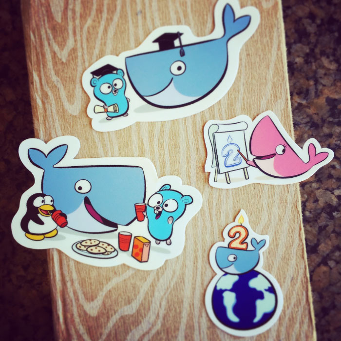 Stickers for the birthday of Docker, San Francisco. 