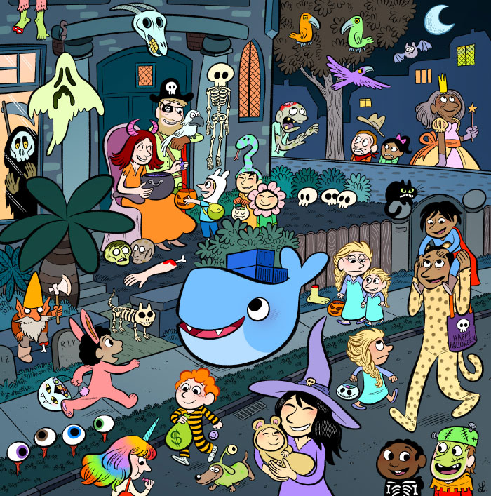 Halloween with Moby Dock, the Docker whale ! - by Laurel Duermael 