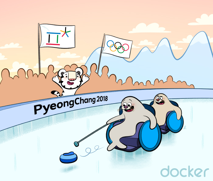 Dessins pour Docker, les jeux olympiques d'hiver 2018, à Pyeong Chang - par Laurel Duermael 