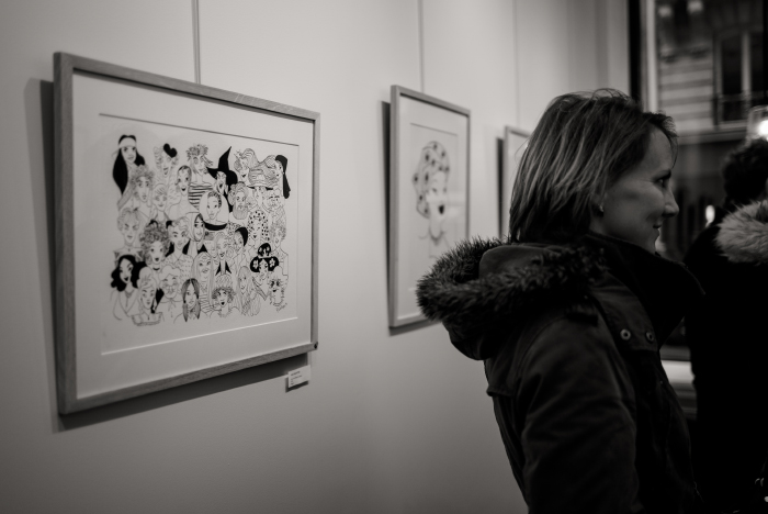 Photos de l'exposition de Pénélope Bagieu, ses originaux exposés à Paris, reprenant les personnages de "Culottées". 