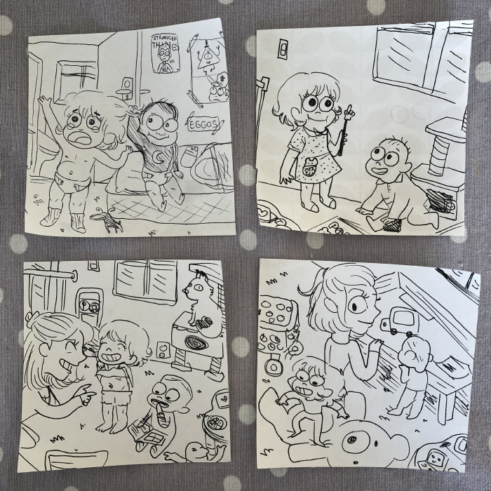 Cerise dessine des dessins de notre vie quotidienne en famille, avec son frère et sa soeur. 
